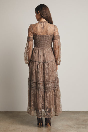 Forte Tiered Lace Maxi Dress in Mocha