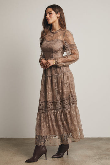 Forte Tiered Lace Maxi Dress in Mocha