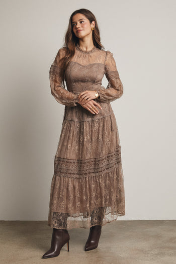 Forte Tiered Lace Maxi Dress in Mocha