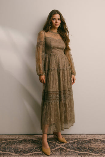 Forte Tiered Lace Maxi Dress in Mocha