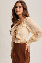 Load image into Gallery viewer, Forte Ruffle Lace-up Smocked Blouse in Champagne
