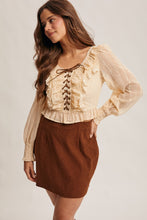 Load image into Gallery viewer, Forte Ruffle Lace-up Smocked Blouse in Champagne
