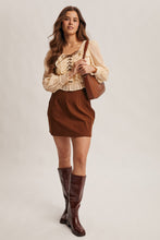 Load image into Gallery viewer, Forte Ruffle Lace-up Smocked Blouse in Champagne
