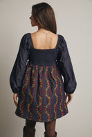 Forte Quilted Floral Embroidery Mini Dress in Midnight Indigo