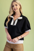 Load image into Gallery viewer, GiGio Textured Half Zip Mock Neck Top in Black
