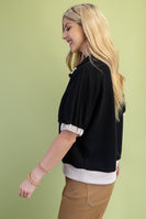 GiGio Textured Half Zip Mock Neck Top in Black