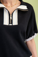 GiGio Textured Half Zip Mock Neck Top in Black