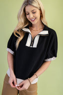 GiGio Textured Half Zip Mock Neck Top in Black