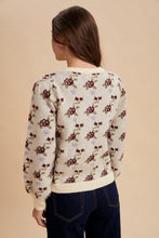 Load image into Gallery viewer, AnnieWear Rose Pattern Knit Sweater Cardigan in Cream
