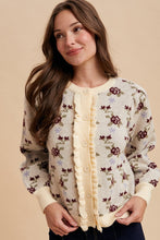 Load image into Gallery viewer, AnnieWear Rose Pattern Knit Sweater Cardigan in Cream
