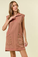 Doe & Rae Grommet Detailed Sweatshirt Mini Dress in Chai