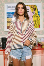 Load image into Gallery viewer, BucketList Funnel Neck Half Zip Contrast Details Striped Top in Wine/Brown
