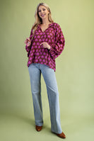 GiGio Contrasting Color Printed Top in Brown Mix