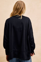 BiBi OVERSIZED Mixed Plaid Flower Patched French Terry Top in Black