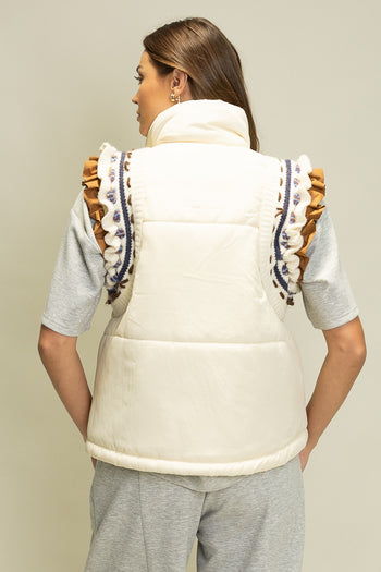 Heyson Detailed Puffer Vest in Ivory