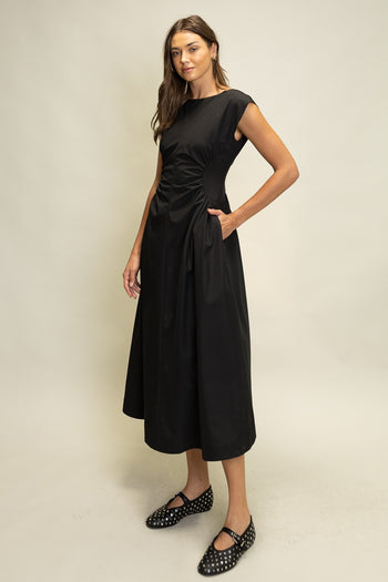 Heyson Side Panel V-Neck Back Midi Dress in Black