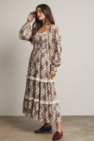 Forte Smocked Bodice Floral Maxi Dress in Ecru