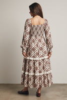 Forte Smocked Bodice Floral Maxi Dress in Ecru