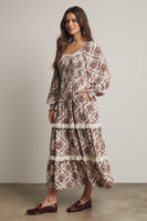 Forte Smocked Bodice Floral Maxi Dress in Ecru