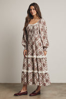 Forte Smocked Bodice Floral Maxi Dress in Ecru