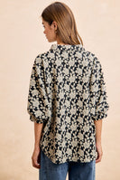 BiBi Floral Jacquard Dolman Sleeve Top in Black/Light Grey