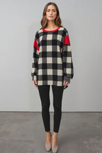 Load image into Gallery viewer, HEIMISH Contrasting Buffalo Print Knit and Textured Knit Top in Cream/Black
