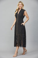 FATE Front Zip Lace Midi Dress in Black
