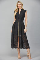 FATE Front Zip Lace Midi Dress in Black