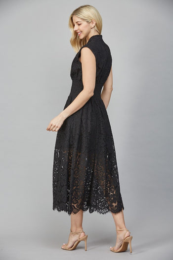 FATE Front Zip Lace Midi Dress in Black