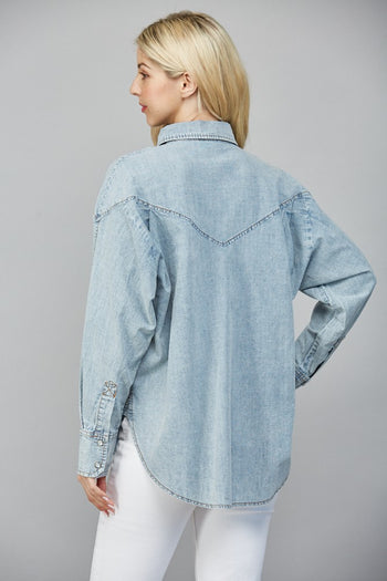 FATE Snap Button Down Front Top in Light Denim
