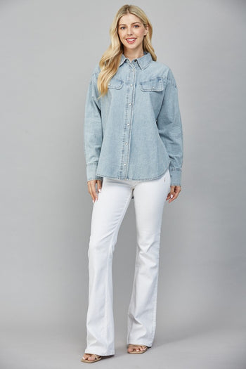 FATE Snap Button Down Front Top in Light Denim