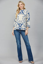 Load image into Gallery viewer, FATE Abstract Print Jacquard Knit Sweater in Cream Teal
