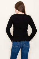 White Birch FITTED Smocked Bodice Top in Washed Black