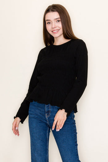 White Birch FITTED Smocked Bodice Top in Washed Black