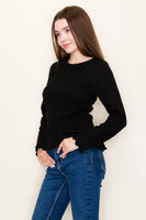 White Birch FITTED Smocked Bodice Top in Washed Black