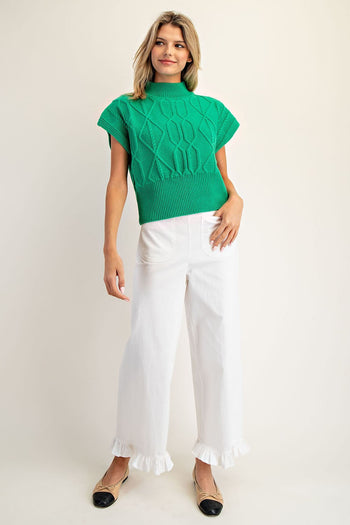 ee:some Diamond/Cable Knit Cap Sleeve Sweater in Kelly Green