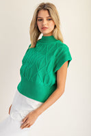 ee:some Diamond/Cable Knit Cap Sleeve Sweater in Kelly Green