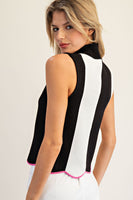 ee:some Striped Scalloped Hem Sleeveless Sweater in Black