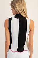 ee:some Striped Scalloped Hem Sleeveless Sweater in Black