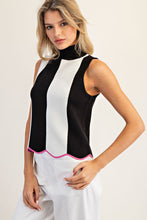 Load image into Gallery viewer, ee:some Striped Scalloped Hem Sleeveless Sweater in Black
