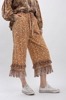 BlueVelvet Floral Print Pants with Lace Trim in Rust