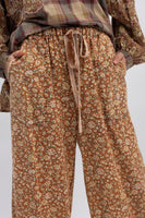 BlueVelvet Floral Print Pants with Lace Trim in Rust
