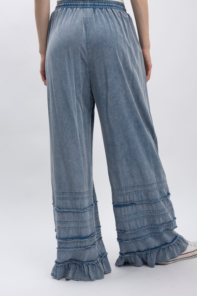 BlueVelvet Tiered Ruffled Wide Leg Pants in Denim – June Adel