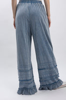 BlueVelvet Tiered Ruffled Wide Leg Pants in Denim