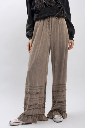 BlueVelvet Tiered Ruffled Wide Leg Pants in Charcoal
