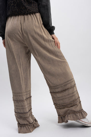 BlueVelvet Tiered Ruffled Wide Leg Pants in Charcoal