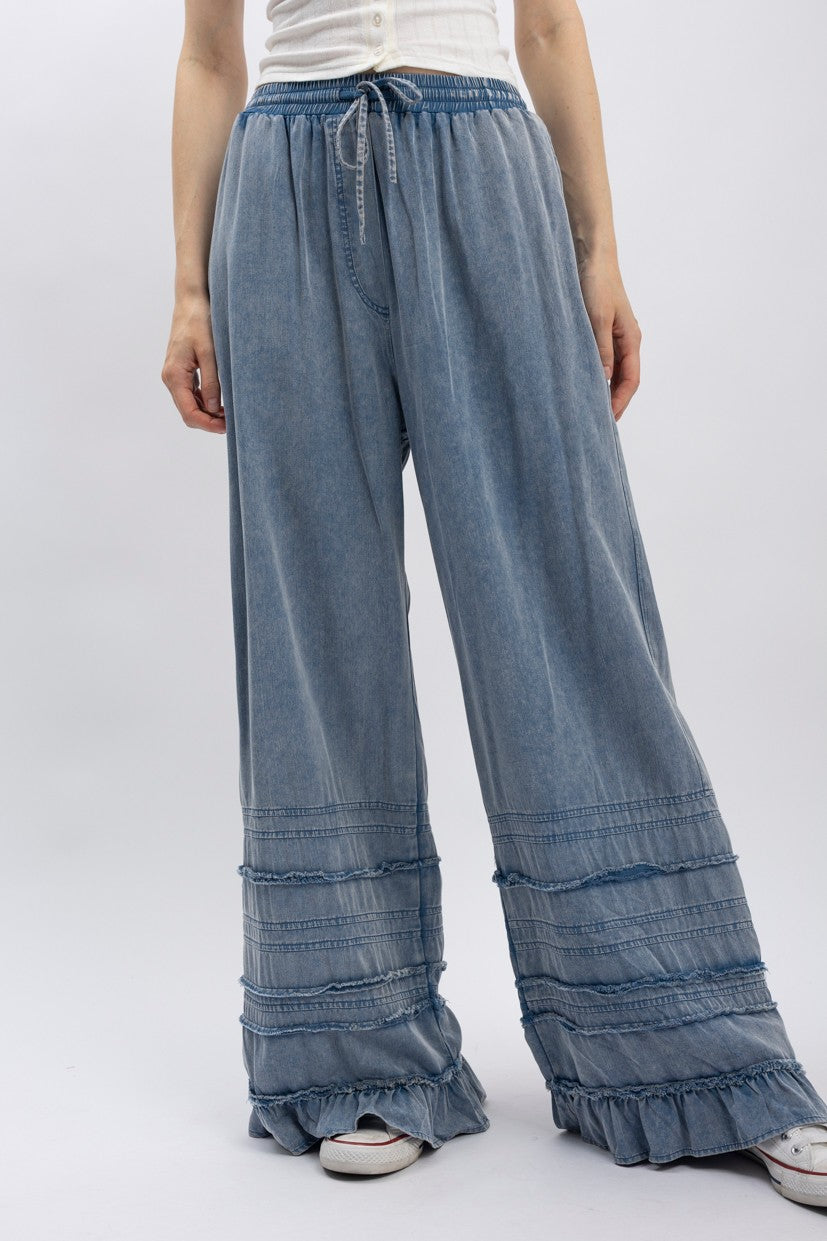 BlueVelvet Tiered Ruffled Wide Leg Pants in Denim – June Adel