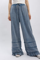 BlueVelvet Tiered Ruffled Wide Leg Pants in Denim