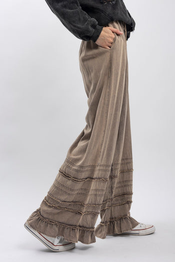 BlueVelvet Tiered Ruffled Wide Leg Pants in Charcoal