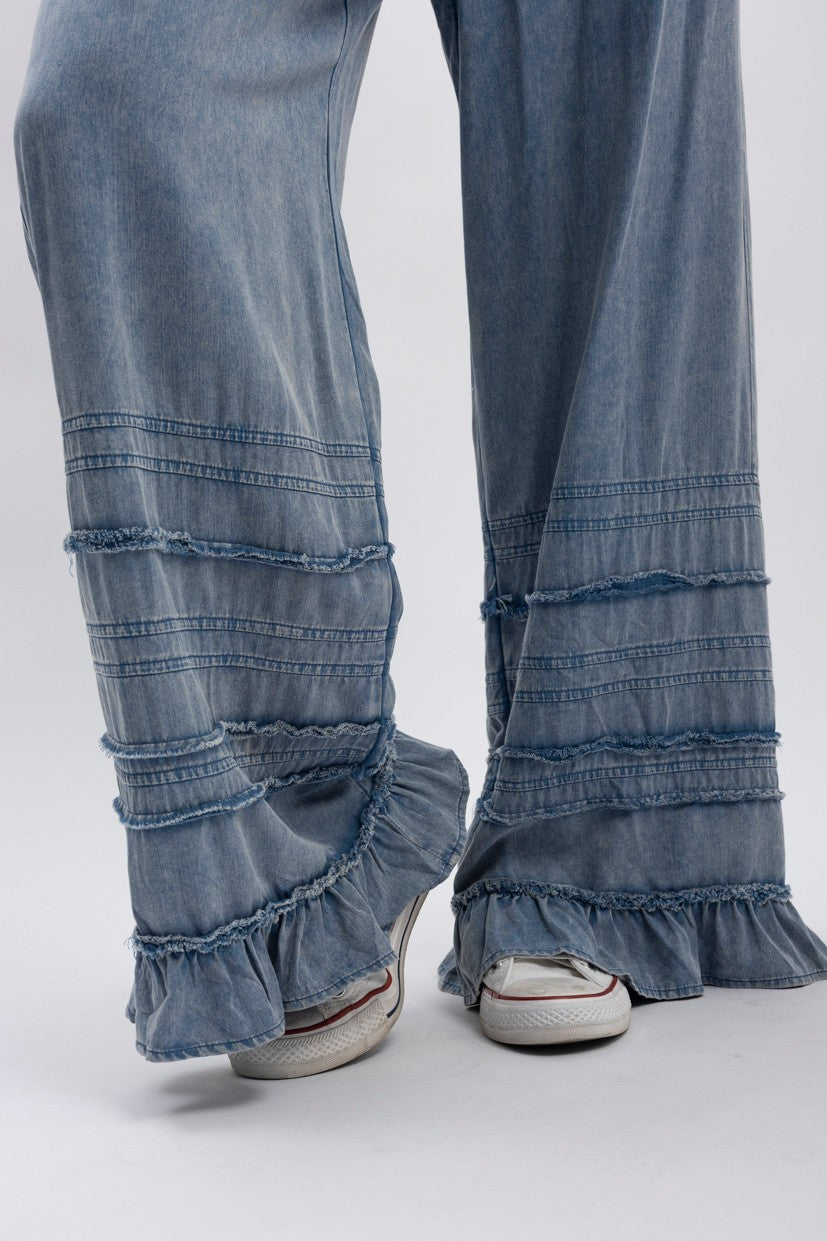 BlueVelvet Tiered Ruffled Wide Leg Pants in Denim – June Adel